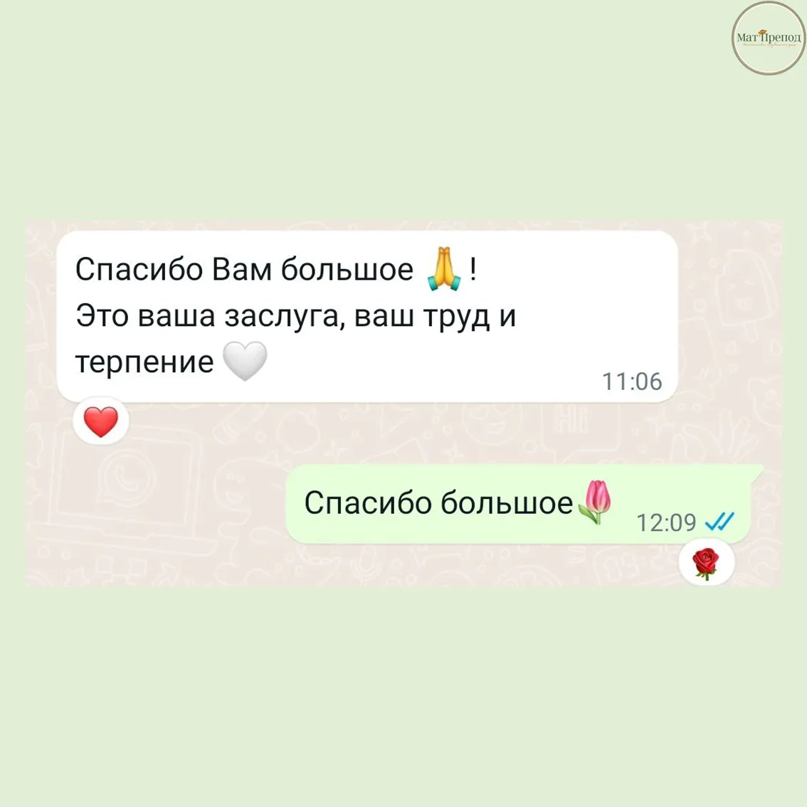 Скриншот отзыва ученика или родителя